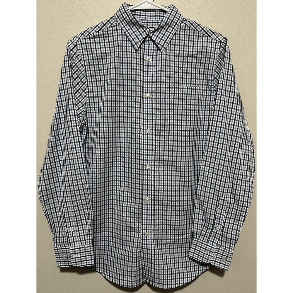 Class Club Men’s cotton plaid Button Down dress shirt blue & white Size 16